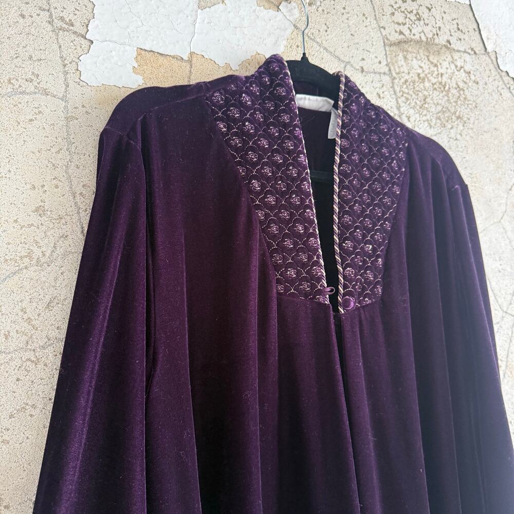 Vtg Velvet Maxi Robe 90s‎ Adonna Zip Front Housecoat Glam Loungewear Nightgown L - Picture 2 of 12